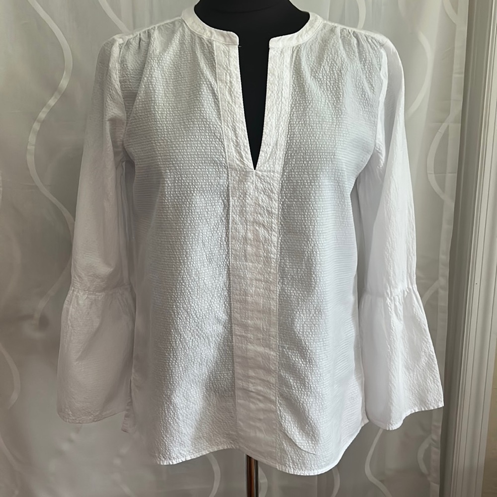 Ann Taylor, V Neck, White, Long Bell Sleeve Top, Size Small
